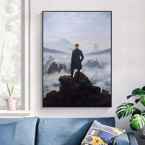 Famous Wanderer Above The Sea of Fog Oil on Canvas Paintings Art Posters and Prints Wall Art Pictures Cuadros Home Decoration