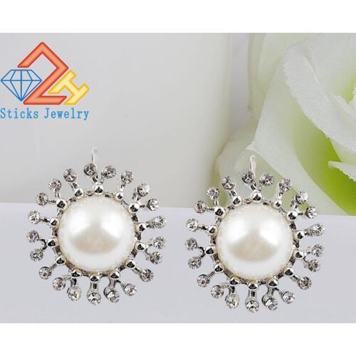 1Pair sweet pearl earrings Rhinestone ear clips