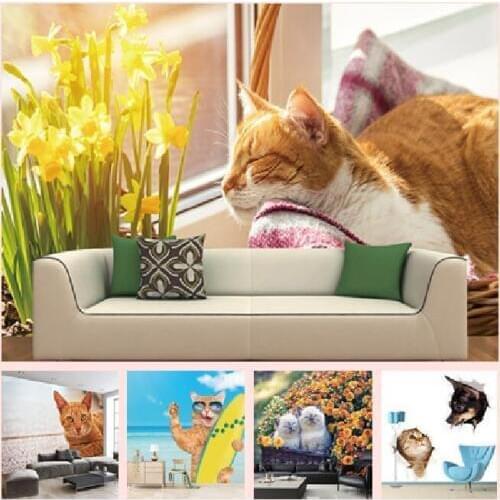 Creative Cartoon Effect Lovely Cat Wall TV Sofa background wallpaper living room bedroom hotel mural gallery Home decoration