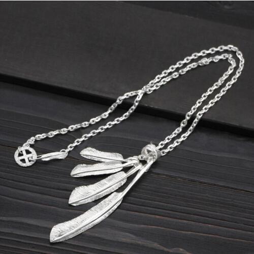 S925 Sterling Silver Takahashi Goro Handmade Four Feather Pendants Vintage Style Set Necklace Retro Thai Silver Men And Women