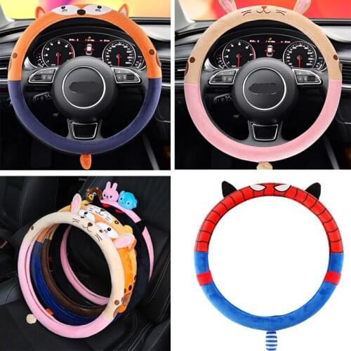 Hot Sale Cute Cartoon Steering Wheel Covers Case Protector Skin for Women Universal Short Plush Winter Wheel Cover 38cm