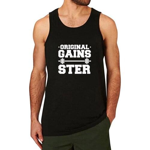 Lyprerazy Mens Original Gains-Ster Workout Exercise Tank Summer Funny Letter Print Gym Fitness Tank Top