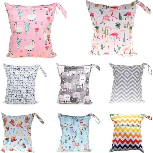 Mommy Diaper Bag for Baby Reusable Cloth Printed Waterproof Double Zipper Wet Dry Nappy Diaper Bags 30*36CM Hanging Bag