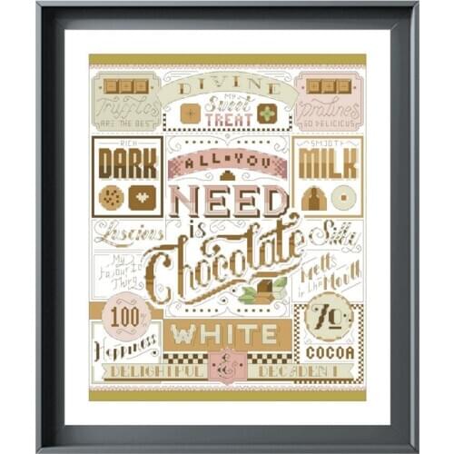 Chocolate cross stitch kits word pattern aida fabric 18ct 14ct 11ct white canvas cotton thread embroidery kits DIY craft set