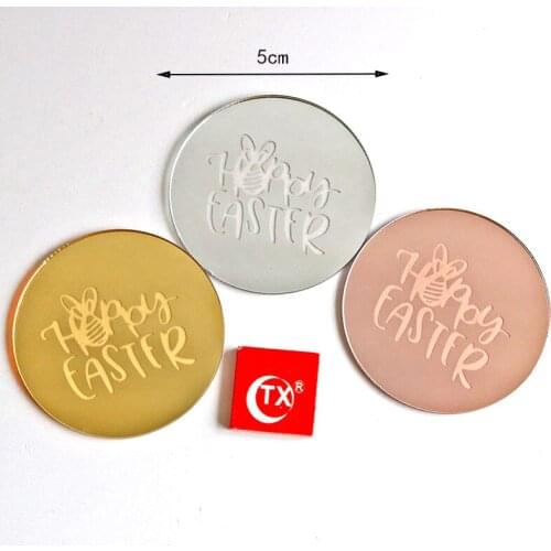 New 5Pcs Happy Easter Acrylic Cupcake Toppers 5cm Round Bunny Ears Baking Cake Topper for Easter Party Cake Decorations Supplies