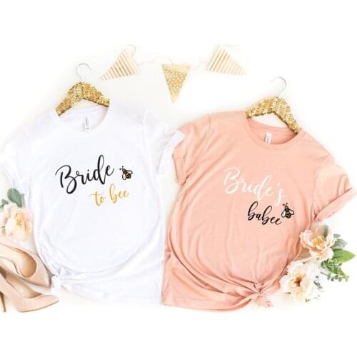Bridesmaids Bride to Bee brides babee T-Shirts Wedding Gift creative gift women clothing Plus Size Short Sleeve Top Tees kawaii