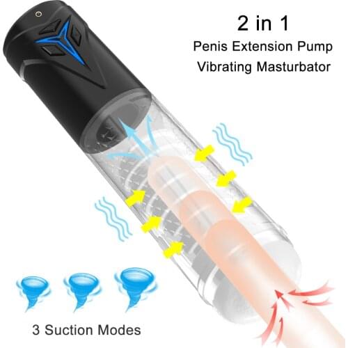 Penis Pump Vibrator Artificial Vagina Real Pussy Automatic Penis Enlargement Vacuum Pump Erection Penis Extender Sex Toy for Men