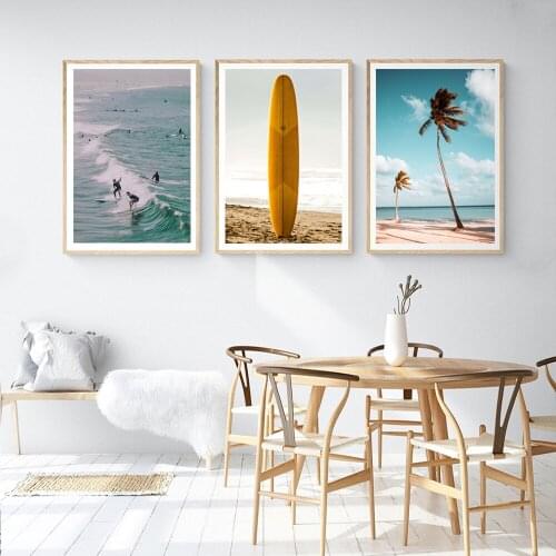 Beach Canvas Painting, Surf Poster,Coastal Wall Art Pictures, Palm Tropical Print,Nature Ocean,Modern Home Decor