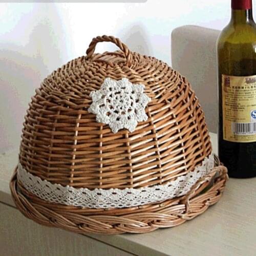 Chinese style modern retro willow rattan hand-woven log color round food bread cover personalized refreshment pizza tray LB92918
