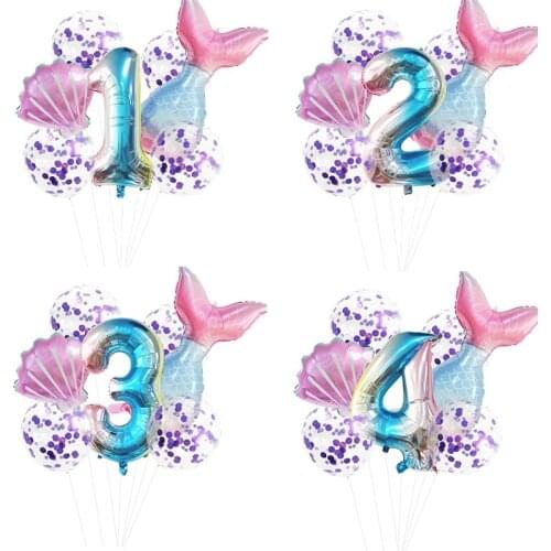 Little Mermaid Party Balloons 32inch 0-9 Number Foil Balloon Kids Birthday Wedding Party Decoration Baby Shower Helium Globos