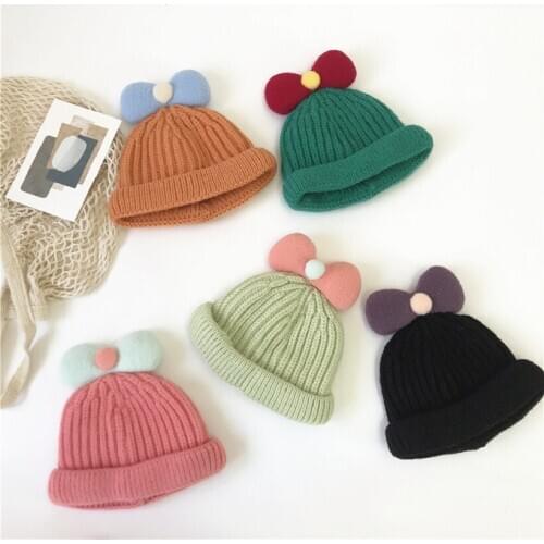 Newborn Baby Girls Cap Knitted Baby Hat Bow Knot Autumn Winter Infant Toddler Hat Colorful Kids Girls Photography Props Fashion