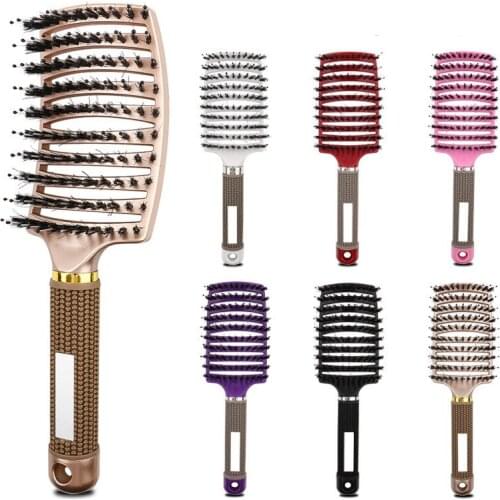 Hair Brush Scalp Massage Comb Boar Bristle hairbrush Women Men Wet Curly Detangle Hair Brush for Salon Hairdressing Styling Tool