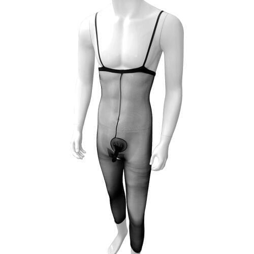 Sissy sexy lingerie Transparent With Penis Sleeve open crotch Bodystocking Men catsuit body wrapped Erotic Underwear bodysuit