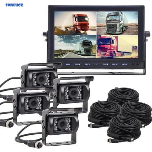 SMALUCK 10" Split QUAD Car Monitor + 4 x CCD IR Night Vision Rear View Camera Waterproof for Car Truck Bus Reversing Camera