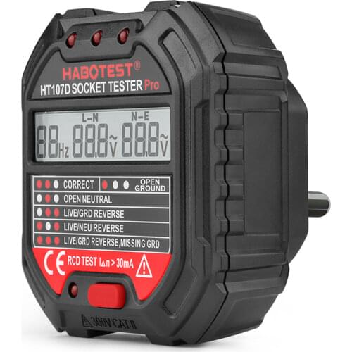 Socket Tester Pro AC Voltage RCD Tester Backlight 48~250V 30mA LCD Display Backlight Ground Zero Line Plug Check Socket Detector