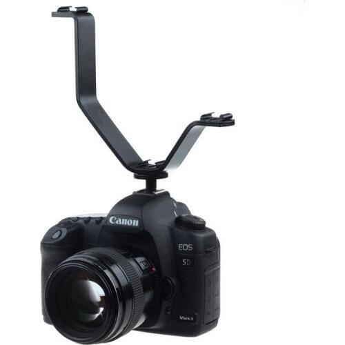 V shape Triple Mount Hot Shoe Flash Bracket for Speedlite camera microphone sync