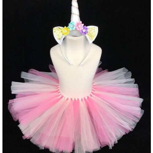 Baby Girls Unicorn Tutu Skirts Kids Tulle Skirts Ballet Tutu Pettiskirts with Sequin Hairbow Set Children Party Costume Skirts