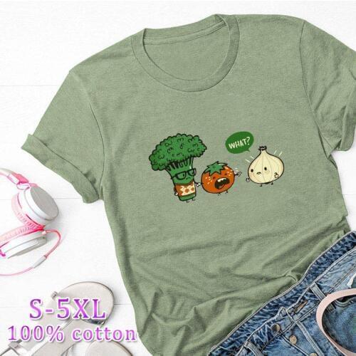 Plus Size S-5XL New Cute Vegetable Expression T-shirt Ladies 100% Cotton O-neck Short-sleeved Summer T-shirt Top Casual T-shirt