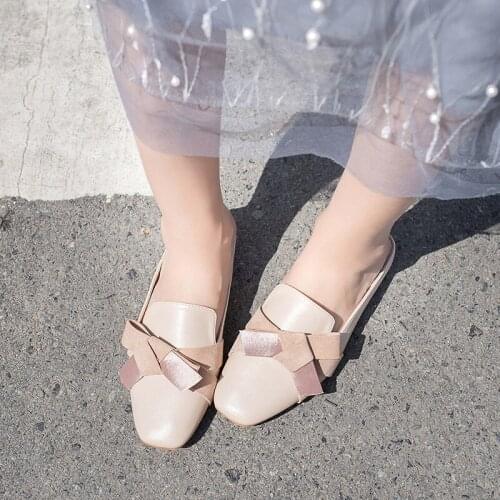 2020 new ladies out slippers flat with non-slip solid color bow cute youth sweet campus wild comfortable leisure slippers U24-10