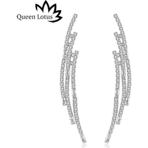 Queen Lotus Personality Wings Earrings for Women 2018 Fashion Long Earrings High Grade Crystal Feather Earrings Female Gift Hot