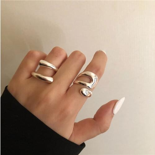 925 Sterling Silver Geometric Irregular Curved Open Ring for Women Exquisite Party Jewelry Birthday Gifts S-R974