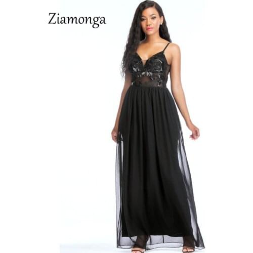 Ziamonga Runway Design Elegant See Through Sequined Pleated Chiffon Dress Sexy Formal Party Dresses Women Summer Long Maxi Dress