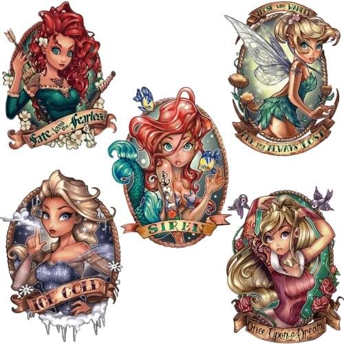 1PC New Cartoon Beautiful Heroine Girls Iron On Transfer For Cloting Patch A-level Washable Clothes Stickers For Hats Tshirt Diy