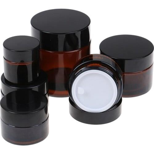 10g/15g/20g/30g/50g Lip Balm Sample Container Jar Pot Glass Amber Brown Cosmetic Face Cream Bottles Makeup Store Vials