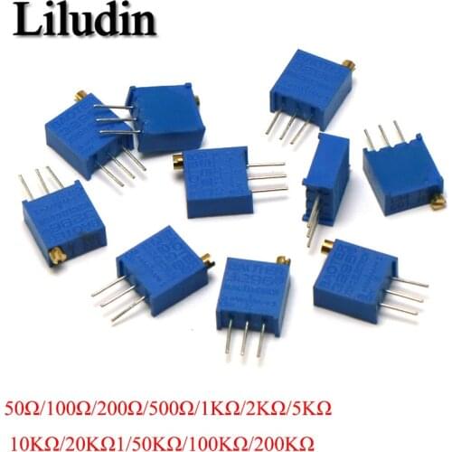 10PCS 3296W 50 100 200 500ohm 1K 2K 5K 10K 20K 50K 100K 200K 500K 1M 2M ohm 103 100R 200R 500R Trimpot Trimmer Potentiometer
