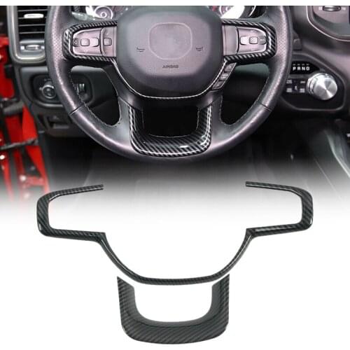 2Pcs/Set Car Interior Steering Wheel Button Trim Cover Frame Plastic Black Carbon Fiber Style Fit For Dodge Ram 1500 2019 2020