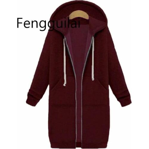 2020 Plus Size Winter Women Casual Hooded Zipper Long Sleeve Pockets Loose Warm Long Sweatshirt Coat Outerwear Jackets