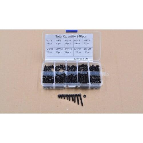 240pcs screws high strength alloy steel screw DIN912 180pcs M3 screw 12.9 class hexagon socket head cap screw with 60pcs M3 nut