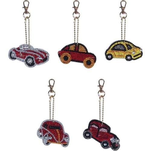 5Pcs/Set Keychain Creative Car Keys Chain DIY Full Drill Diamond Painting Traffic Vehicle Craft Keychain chaveiro para carro
