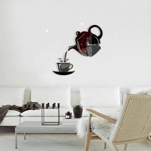 Acrylic DIY Creative Clock Living Room Mute Mirror 3D Clock Teapot Sticker Decorative Wall Wall H5S7