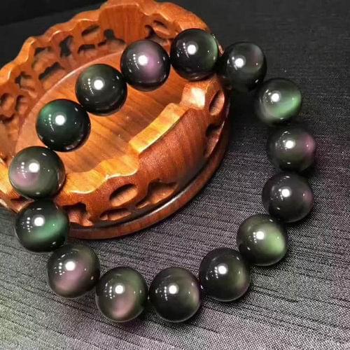 Free shipping Natural obsidian hand chain bracelet Color eyes Very beautifu With certificate