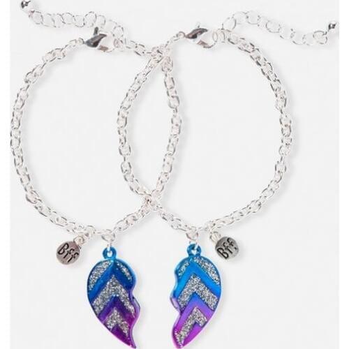 Glitter Chevron Bff Heart Bracelets Fashion Best Friend Friendship Bracelet for Girls Set of 2 BFF bracelets