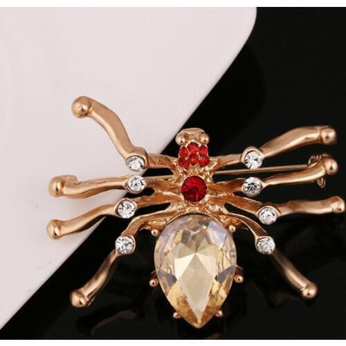 Rhinestones Spider Brooches Women Wedding Bouquet Crystal Brooch Pins Fashion Jewelry Clothes Accessories Gifts Broche XZ179