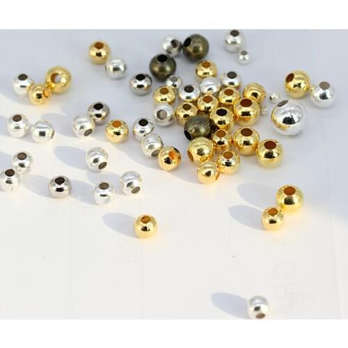 200pcs 2/3/4/5/6/8mm Gold Silver Plated DIY Beadling Jewelry Findings For Necklace Bracelet Round Ball Spacer Metal loose Beads