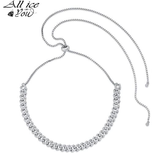 ALLICEONYOU AAA CZ Hip Hop Plated High Quality Miami 8mm Cuban Chain Iced 8inch With 24inch Tail chain Necklace Jewelry For Gift