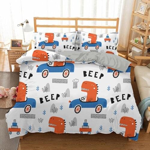 Home Textiles Girls Cute Animal Single Double Bedding Set Dinosaur Pattern Duvet Cover for Boys Cartoon Quilt Cover King Queen