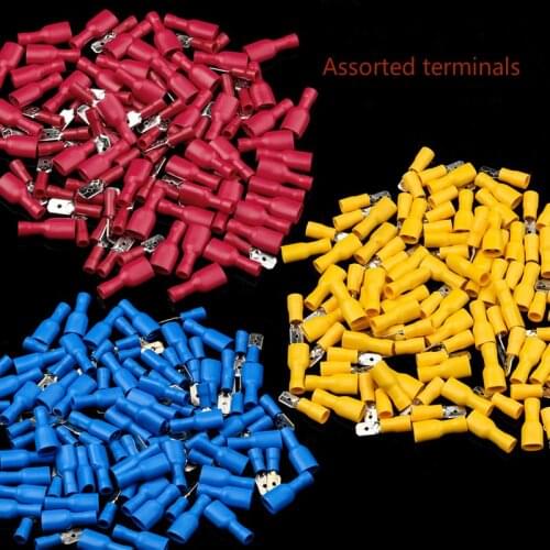 Insulated Female Male Spade Electrical Crimp Terminal Connectors Wiring Cable Plug Kit PVC Quick Butt Splice Terminals 6.3mm