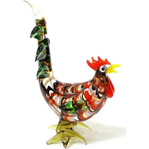 Colorful Murano Glass Rooster Craft Figurines Miniature Cute Handmade Cock Chicken Animals Ornaments Home Decor New Year Gifts