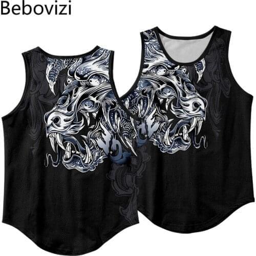 Fashion Dragon Print Tank Tops Fashion Sleeveless Shirt Sportswear Vest Casual Punk Singlet Plus Size Mesh Tops Hip Hop Men