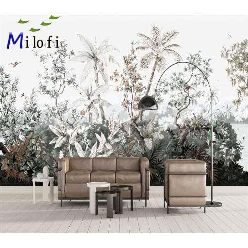 Milofi customized 3D wallpaper hand-painted medieval mural tropical forest rain plant coconut tree TV wallpaper