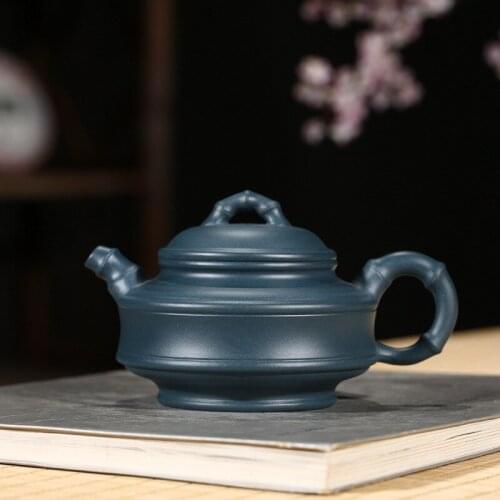 Mine Azure Mud All Hand-made Genuine Famous Artist Double-line Bamboo Drum Pot Teapot Teapot Special Wholesale