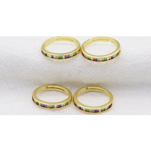 Fashion Multi-Color Women Open Rings Rainbow Shining CZ Copper Charm Gold Rings for Girl Women Wedding Party Statement Jewelry