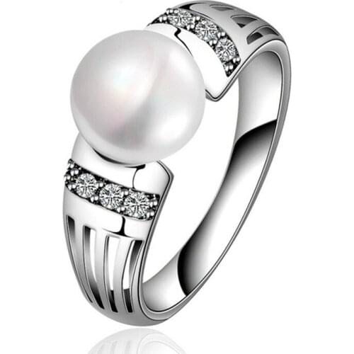 Trendy Briefness Jewelry Simulated Pearl Rings Luxury Micro Paved Wedding Engagement RIngs Exquisite Style Ring
