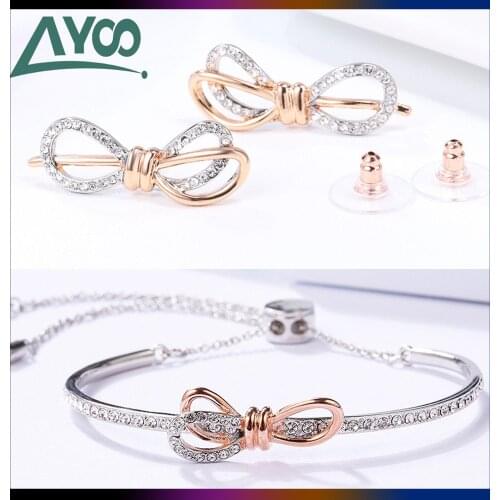 SWA Fashion Jewelry Charm Original 1:1 Copy, Bow Element Gorgeous Women Luxury Jewelry Earrings Necklace Bracelet Ring Set Gifts