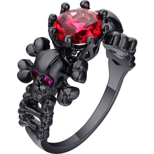 Ghost evil Skull skeleton Hand red CZ Ring Punk style Motor Biker women Ring 2017 new skull mens jewelry gifts