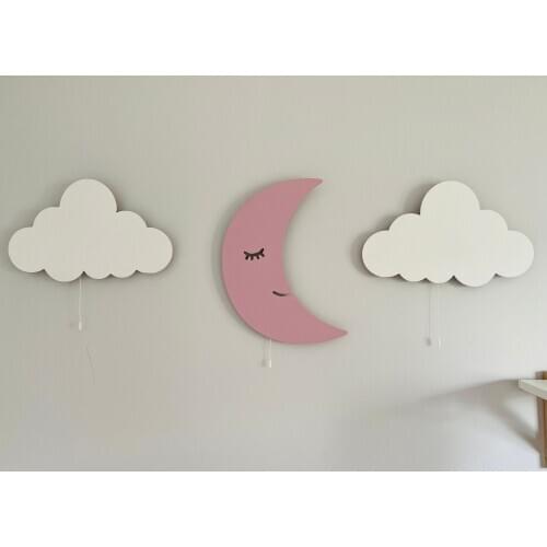 Set of 3- Wooden Cloud Lamp, Moon Night Light, Gift to Granddaughter, Montessori Approach Decor, Boy Room Decor, Baby Gift